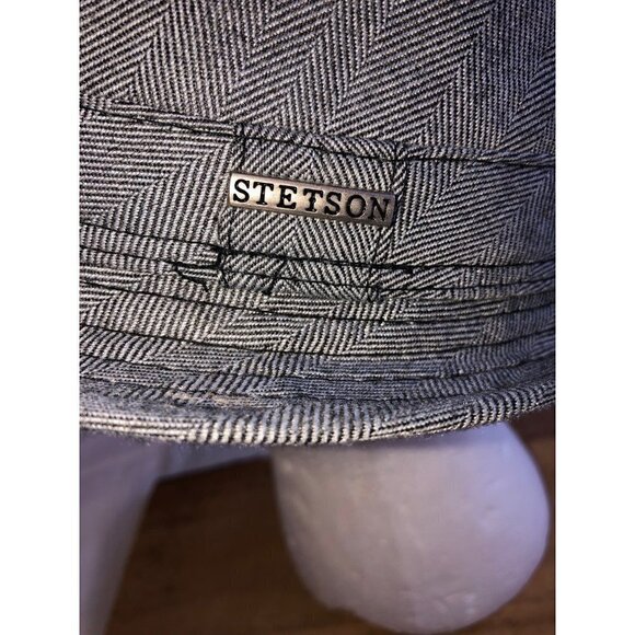 Stetson Fedora Hat Size Large Herringbone Gray Satin Lined Mens Unisex - Picture 4 of 8